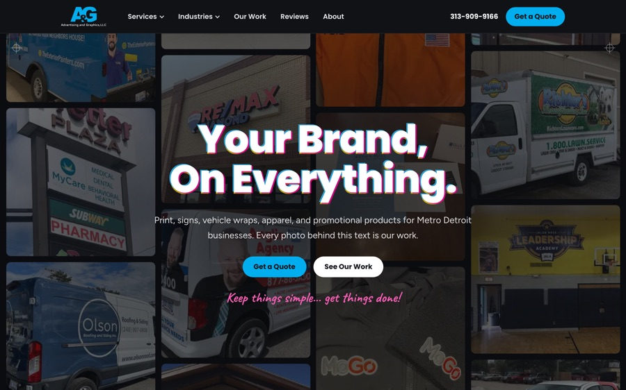 The Advertising and Graphics homepage on a laptop