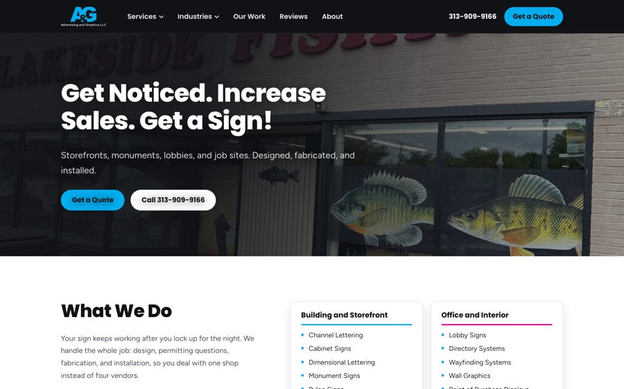 The signs page, opening on a storefront the shop lettered