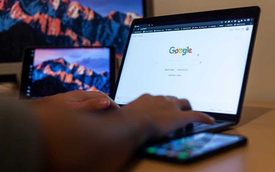 A laptop open to the Google homepage