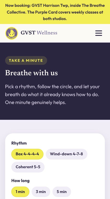The Breath Pacer page on a phone
