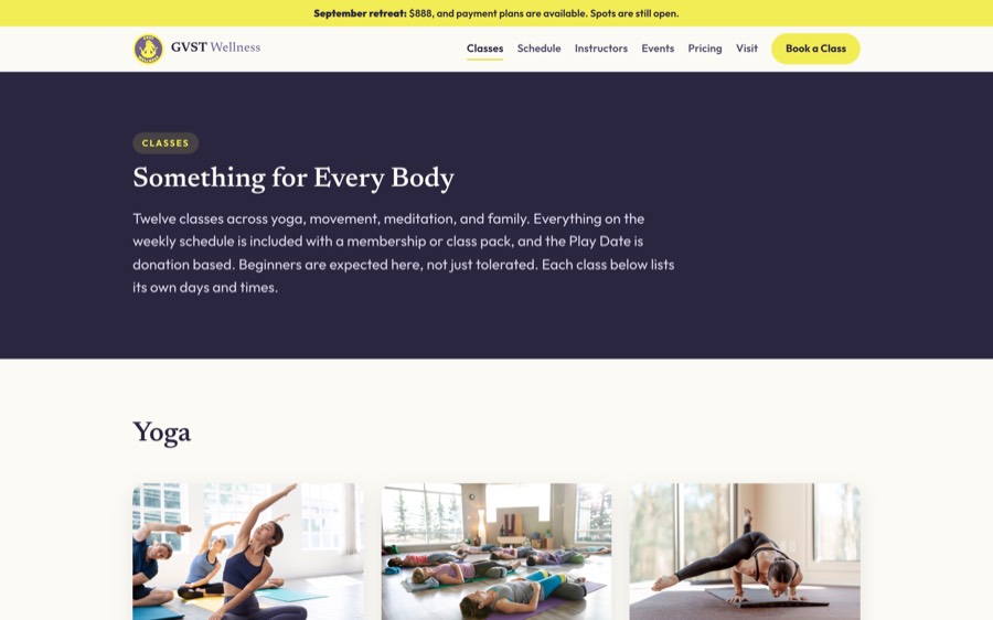 The GVST Wellness class catalog on a laptop