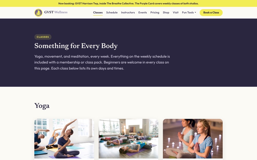 The GVST Wellness class catalog on a laptop