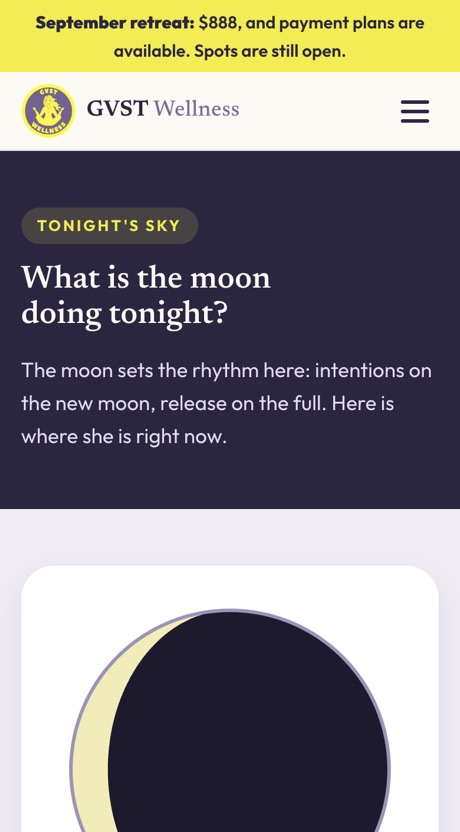 The moon phase page on a phone