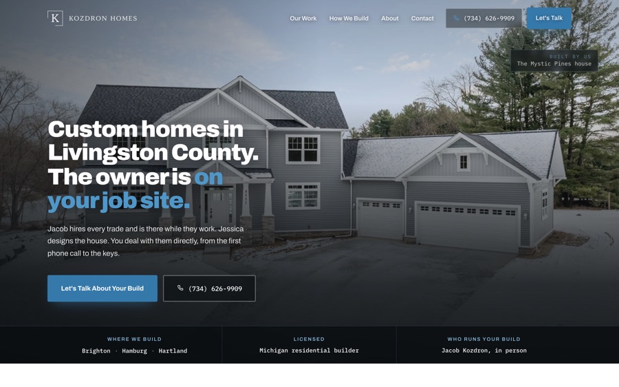 KozdronHomes.com hero section
