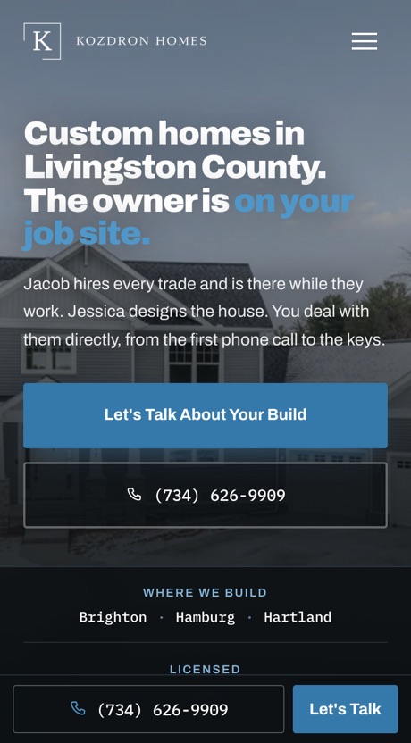 KozdronHomes.com hero section