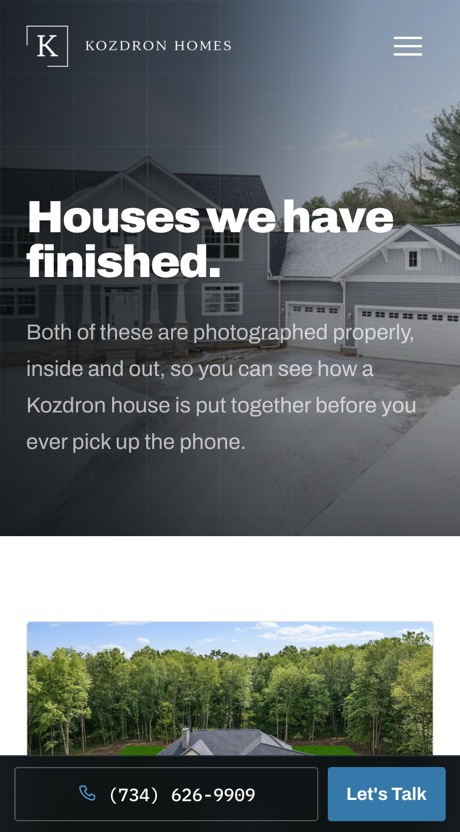 The Kozdron Homes gallery on a phone