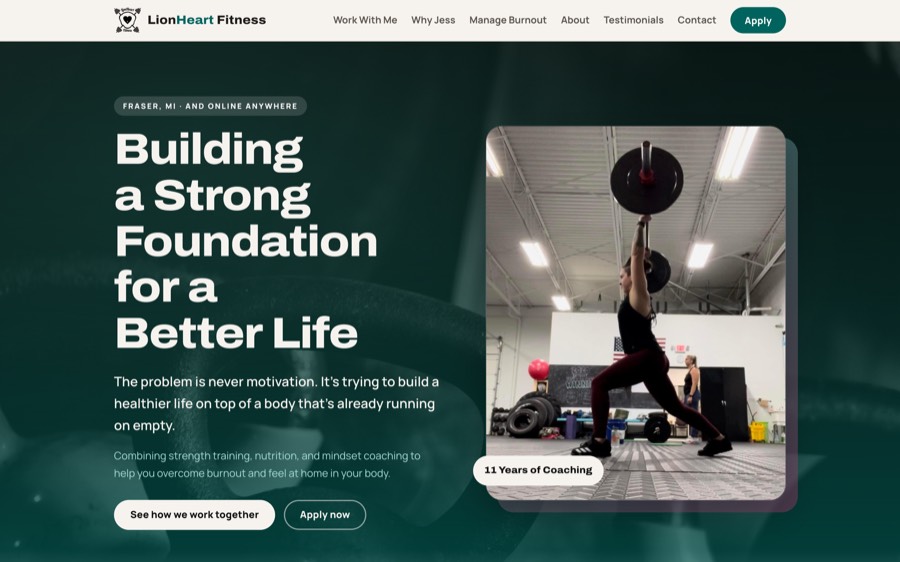 LionHeart.fitness hero section