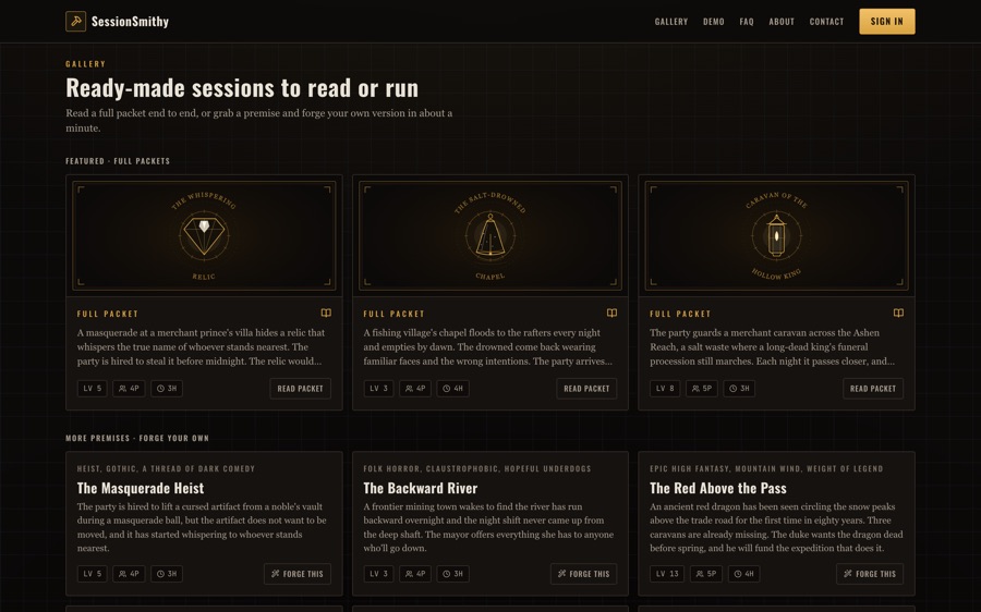 The SessionSmithy gallery of ready-made sessions
