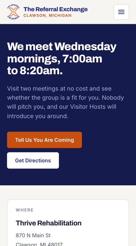 The Visit a Meeting page on a phone