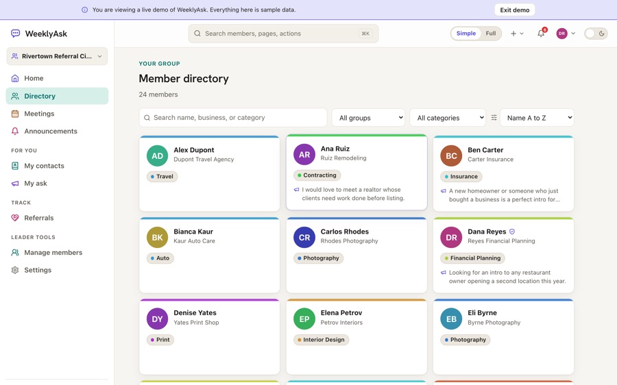 The WeeklyAsk member directory