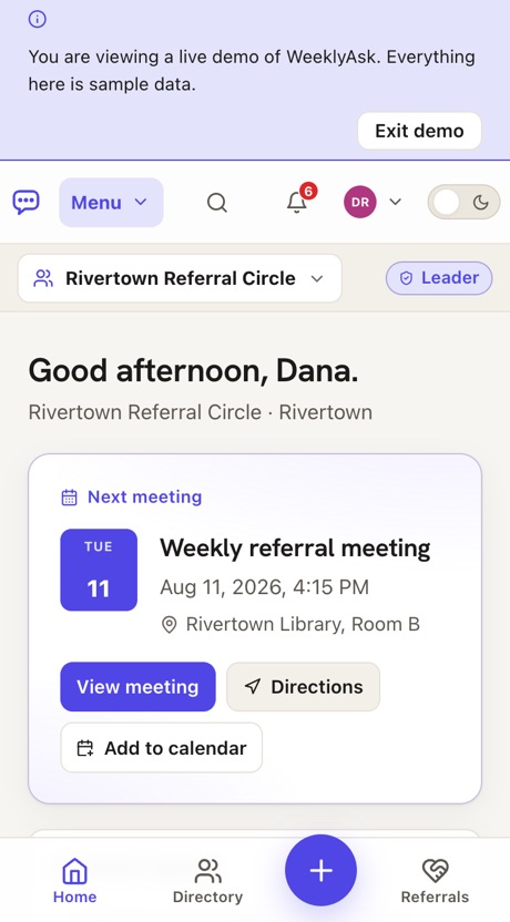 The WeeklyAsk home screen on a phone