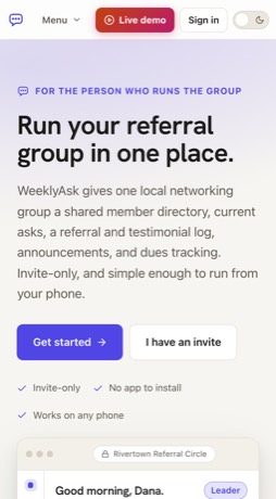 WeeklyAsk.com hero section